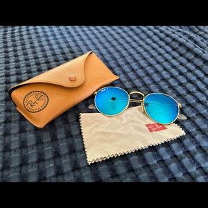 Round Rayban Polarized Mirror Lens Sunglasses